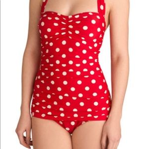 Red and White Polka Dot One-Piece Swimsuit